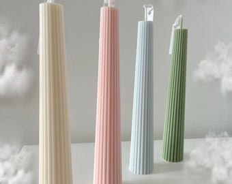 Ribbed Taper Pillar Candle | Soy Wax Decorative Sculptural Candle | Home Decor | The Cosy Candle Club