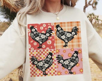 Retro Chicken png, Chicken Patchwork png, Western png, Boho Chicken Sublimation, Farmhouse Chicken png, Floral Country Rooster Sublimation