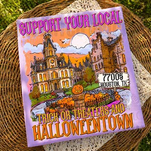 Immagine PNG personalizzata per Halloween, design personalizzato con codice postale e città, grafica a supporto dei bambini che fanno "dolcetto o scherzetto" nella tua zona.