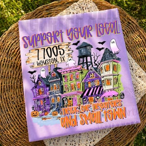 Small town Halloween PNG, Preppy Hand Drawn Graphic, Custom Zip Code Small Town Trick or Treat Boutique Design