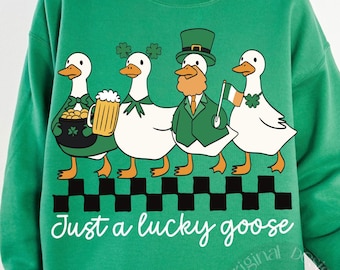 Ganso del Día de San Patricio PNG, Diseño de trébol de ganso de la suerte, Gráfico divertido de ganso irlandés
