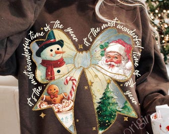 Vintage Christmas Bow PNG, It's the most wonderful time of the year png, Santa Claus png, Vintage Christmas png, Reindeer snowman png, Xmas