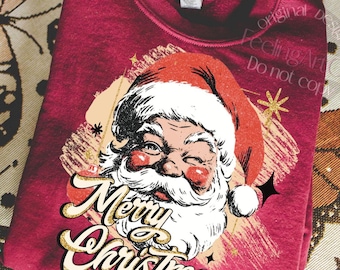 Retro Merry Christmas Santa PNG, Vintage Santa Claus PNG, Funny Holiday Christmas Design, Glitter Christmas Design, Santa Claus PNG, Xmas