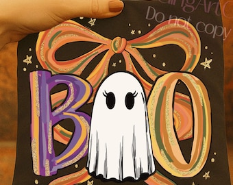 Fantasma Boo lindo PNG, sublimación de Halloween con purpurina retro, lazo brillante PNG, Halloween PNG, espeluznante, diseños digitales de Halloween, Boo PNG