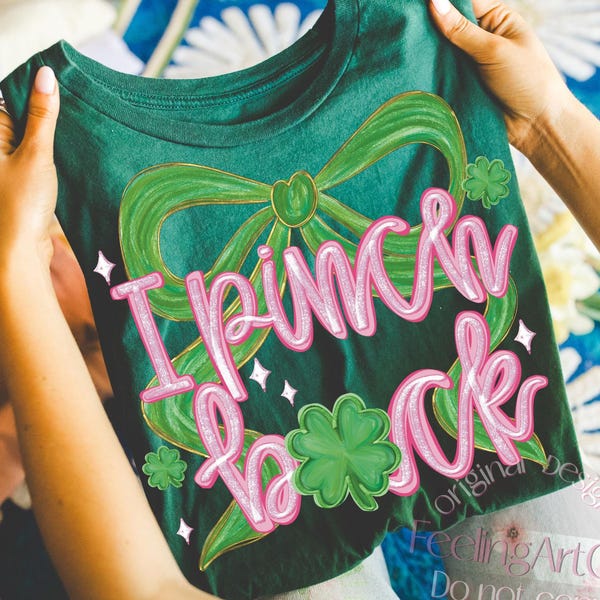 I Pinch Back PNG St Patrick's Day Pink Bow Shamrock Cute Girly Design, Preppy Trendy Bow Coquette Lucky