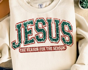 Jesus Der Grund Für Die Saison Png, Faux Pailletten, Glaube Weihnachten Png, Retro Weihnachten Png, Weihnachtskranz Png, Glaube, digitaler Download