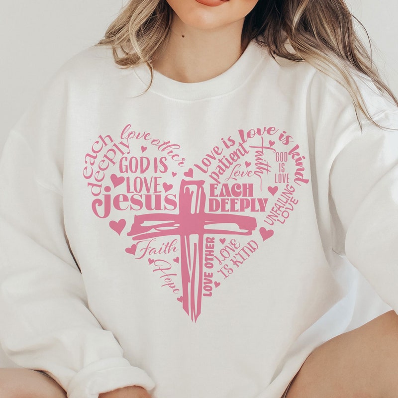 Jesus is Love, Word Heart Cross Valentine&#39;s day SVG File for shirt, Cutting Machine, Silhouette Cameo, Cricut, Commercial Use Digital Design