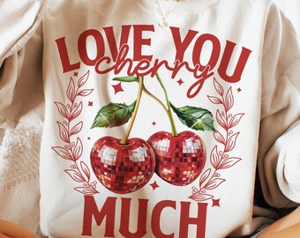 Love You Cherry Much PNG, Valentine Disco Cherry Png, Trendy Vday Png, Aesthetic Valentine Png, Cherry Heart Png, Coquette Png