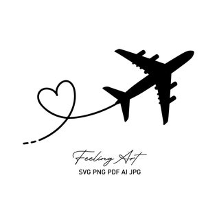 Airplane Heart Svg, Dotted Line Svg, Airplane Svg, Travel Svg, Flying Airplane Svg, Plane Route Svg, Airplane Svg Kids, Love Travel SVG