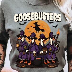 Goosebusters Halloween PNG, Funny Witch Hunting Goose Sublimation Design, Spooky Retro Cartoon PNG, Goose Squad Fall Shirt PNG, Halloween