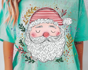 Cara de Papá Noel PNG, Navidad, Papá Noel navideño retro PNG, Diseño de sublimación navideño colorido, Cara de Papá Noel vintage dibujada a mano, Descarga digital
