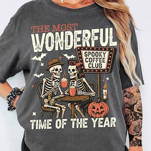 Spooky Coffee Club PNG, Skeletons Drinking Coffee, Retro Halloween Sublimation, Funny Fall Vibes, Vintage Pumpkin Design