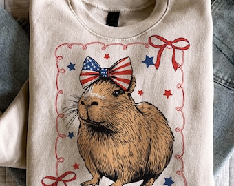 4th of July Capybara PNG, Patriotic Animal Sublimation, USA Flag Bow Digital Download, Independence Day Shirt Design