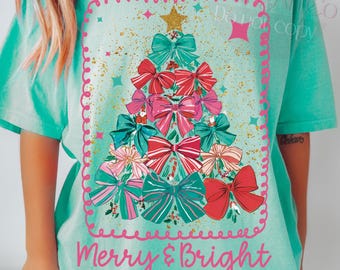 Merry and Bright Png, Coquette Christmas Sublimation Designs, Preppy Xmas Png, Christmas 2025 Png, Christmas Tree png, Trendy Christmas Png