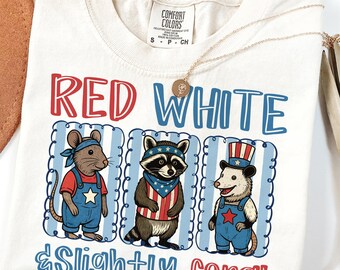 Czerwony Biały i Lekko Dziki PNG, 4 Lipca Raccoon Design, Zabawny Patriotyczny PNG, Koszulka Vintage USA, Grafika Merica, Wzory Sublimacji