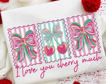 I Love You Cherry Much PNG, Coquette Valentine Bow Png, Cherry Design, Preppy Valentine Png, Cute Girly Valentine PNG