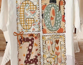 Preppy Cozy Floral Fall PNG, Retro Autumn Coquette Design with Pumpkins Gingham Floral Polka Dot Patterns, Vintage Fall Aesthetic