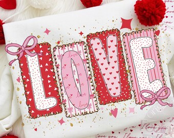 Preppy Love Png, Coquette Valentines Day Design, Pink Red Heart Patchwork, Coquette Bow Png, Valentine’s Day Shirt Sublimation