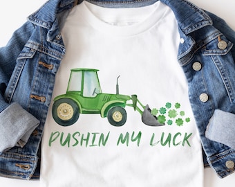 Pushin My Luck Construction St. Patrick's Day, Boys Watercolor St Patty's Shirt PNG, Printable Png, Digital Download, Sublimation Download