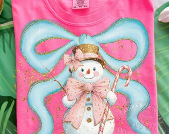 Preppy Winter Snowman PNG, Coquette Christmas Bow Holiday Png, Cute Pink Christmas Bow Png, Retro Christmas png, Xmas Season PNG