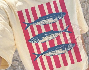 Sardine Coastal Summer Preppy Design, Girly Beach Graphic Fish Shirt Graphic