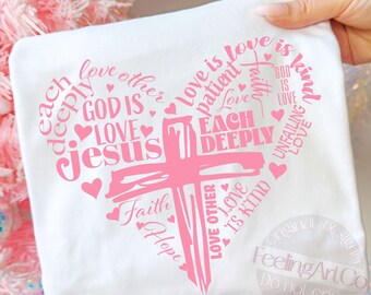 Jesus is Love, Word Heart Cross Valentine's day SVG File for shirt, Cutting Machine, Silhouette Cameo, Cricut, Commercial Use Digital Design