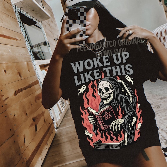 Woke Up Like This Grim Reaper PNG, Funny Skeleton Halloween Shirt Design, Retro Spooky Sublimation for Fall Season, Halloween PNG for Shirts