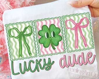Lucky Dude PNG, Cute St Patrick Clover Design, Coquette Shamrock, Saint Patricks Day PNG, Preppy St Patrick's Graphic