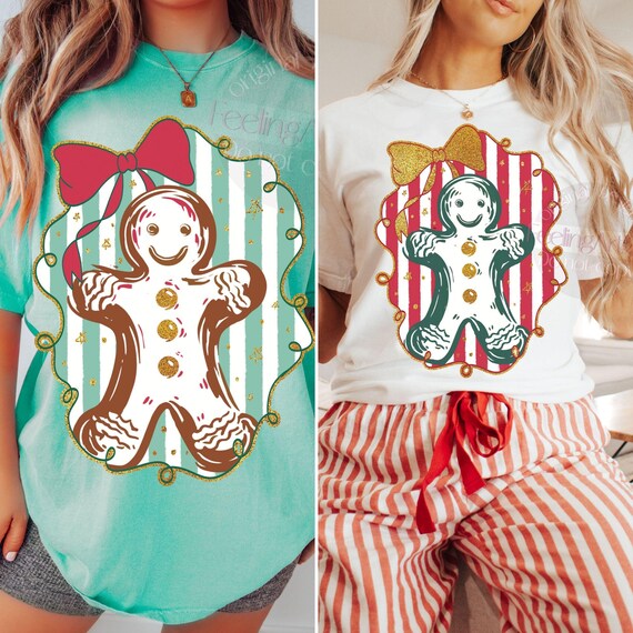 Preppy Gingerbread Cookie PNG, Vintage Christmas Ornament Design, Pink Bow and Gold Glitter Stars, Retro Christmas Png, Christmas Bow png