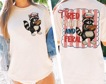 Red White And Feral png, 4th of July Sublimation Designs, Funny Raccon With Bow png, Retro png, Trendy png, Instant Digital Download
