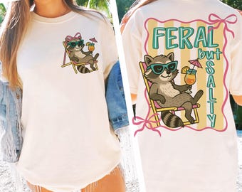 Feral But Salty Raccoon PNG, Funny Summer Animal Sublimation, Beach Vacation Shirt, 2025 Retro Coquette Cute Clipart