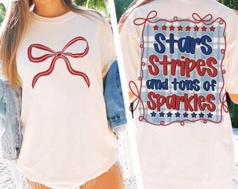 Stars Stripes Sparkle Bow, 4th of July Front and Back Design, Patriotic Coquette PNG, 4th Of July Digital Download, Independence Day png,USA