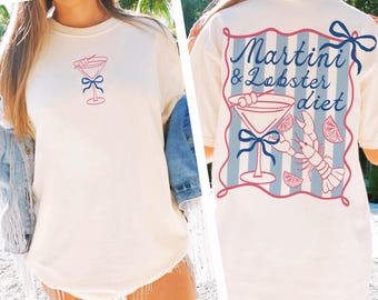 Régime martini et homard PNG, sublimation drôle d'été côtier, conception de chemise de cocktail fille riche, jolies vibrations de plage de luxe png, été 2025