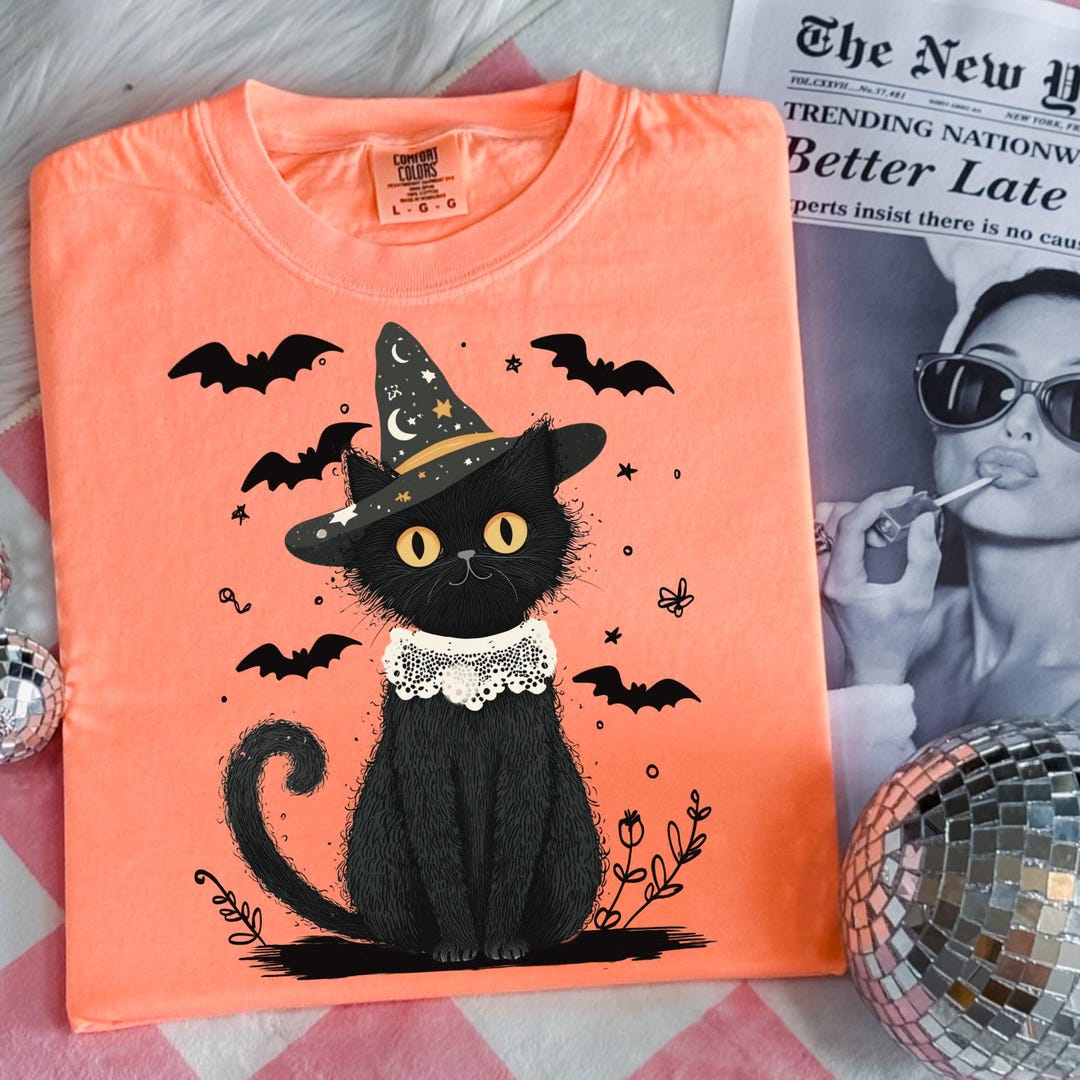 魔女っぽい黒猫PNG、かわいいハロウィン猫の昇華プリント