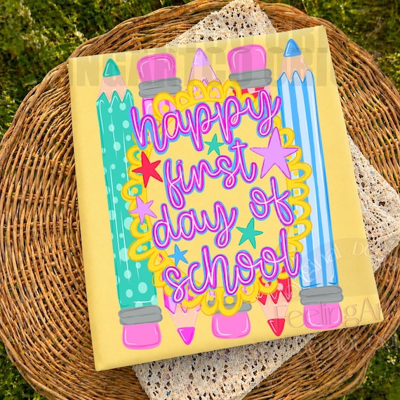 Happy First Day Of School PNG, Preppy Teacher Graphic, Colorful Back To School Design, Cute School PNG, Digital Download
