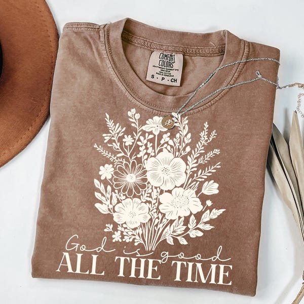 Vildblomma kristen PNG Gud är god hela tiden PNG, Boho blommig kristen T-shirt för kvinnor png, påskbibelvers, kristen sublimering