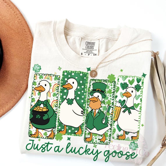 St Patrick’s Day Goose PNG, Just a Lucky Goose Design, Shamrock Irish Goose Graphic for Shirts, Funny Irish Goose Png, Irish Lucky Png