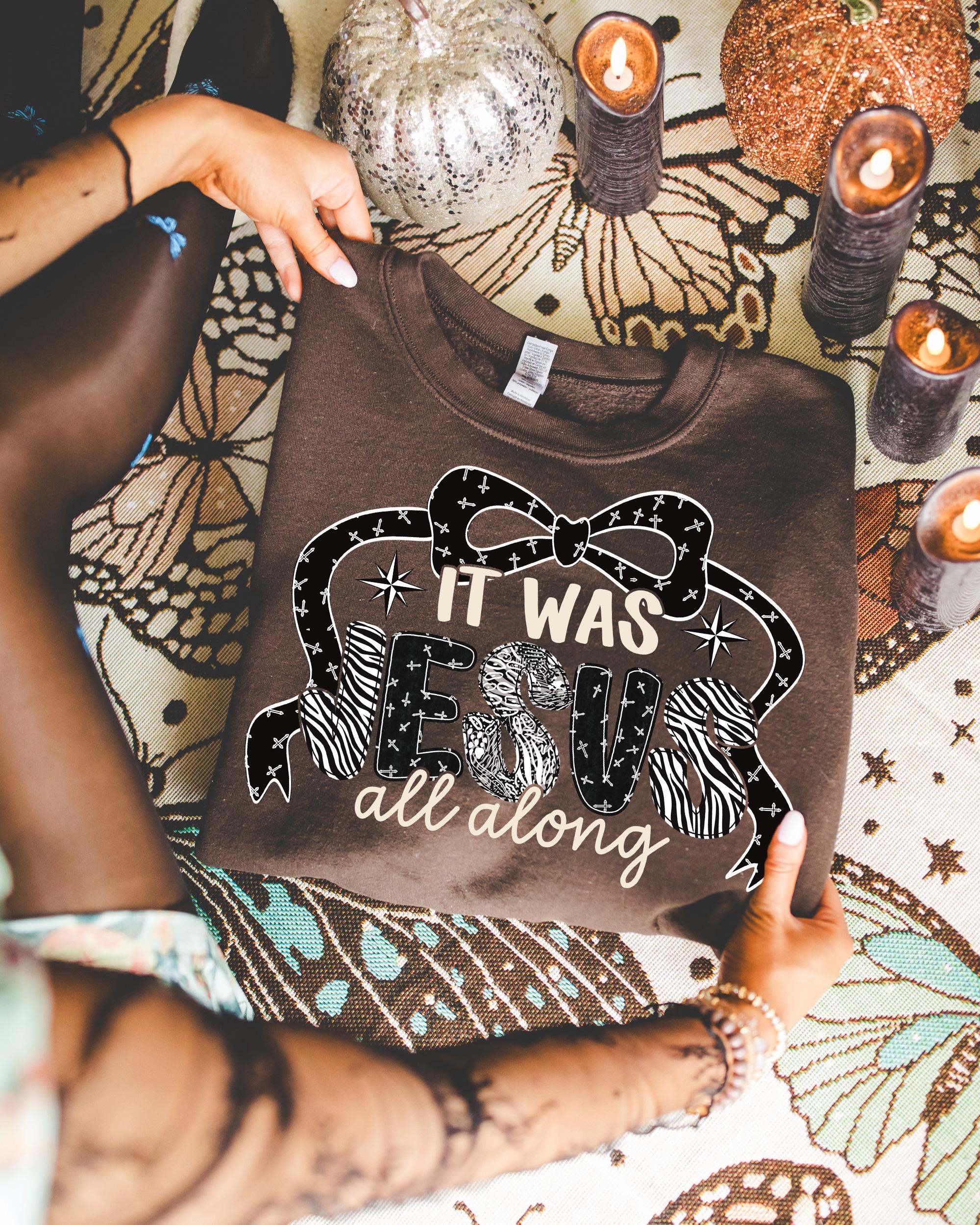 It Was Jesus All Along PNG, Trendy Black and White Faith Design with Cross Bow, Christian Aesthetic Sublimation File, Christian PNG Digital
