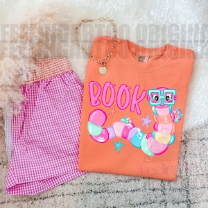 Book Lover PNG, Reading Worm Shirt Graphic, Preppy Book Lover Design, Teacher Librarian Sublimation image 3