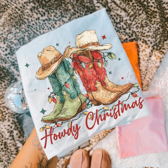 Howdy Christmas PNG, Cowboy Boots with Lights PNG, Western Country Holiday Sublimation Design, Southern Christmas PNG, Girly Christmas Png