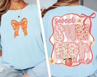 Sweet Summer Time PNG, Peach Floral Coquette Sublimation Design, Pink Retro Summer Aesthetic Digital Download for T-Shirts