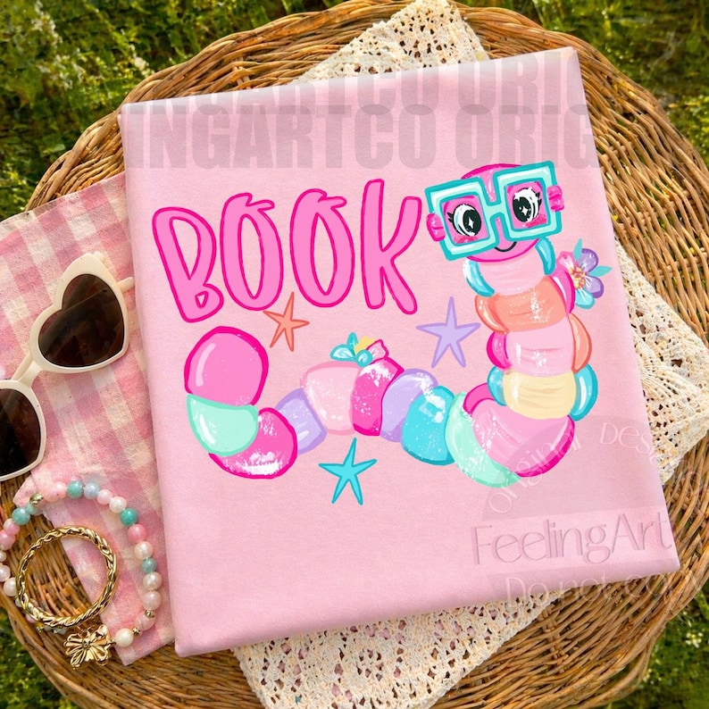 Book Lover PNG, Reading Worm Shirt Graphic, Preppy Book Lover Design, Teacher Librarian Sublimation image 4
