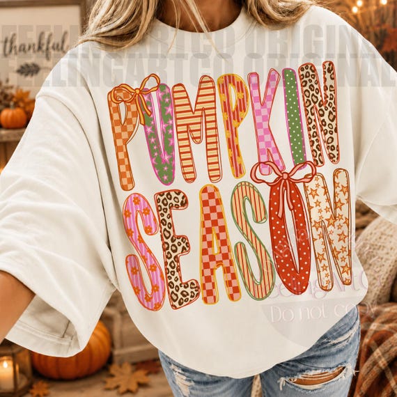 Pumpkin Season PNG, Preppy Fall Lettering Design, Colorful Autumn Pumpkin Shirt Graphic