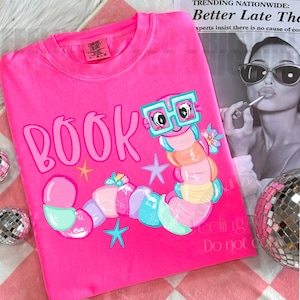 Book Lover PNG, Reading Worm Shirt Graphic, Preppy Book Lover Design, Teacher Librarian Sublimation image 6