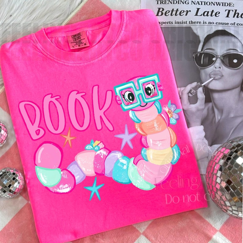 Book Lover PNG, Reading Worm Shirt Graphic, Preppy Book Lover Design, Teacher Librarian Sublimation image 6