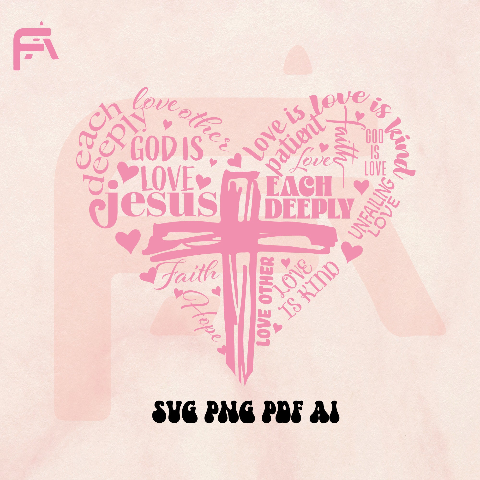 Jesus is Love, Word Heart Cross Valentine&#39;s day SVG File for shirt, Cutting Machine, Silhouette Cameo, Cricut, Commercial Use Digital Design