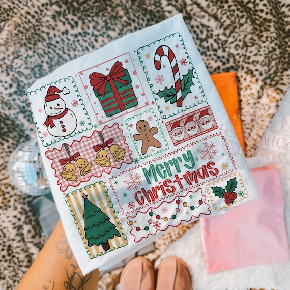 Merry Christmas PNG, Retro Holiday Patchwork Christmas Icons Design, Vintage Xmas Tree Snowman Gingerbread, Festive Holiday Season PNG