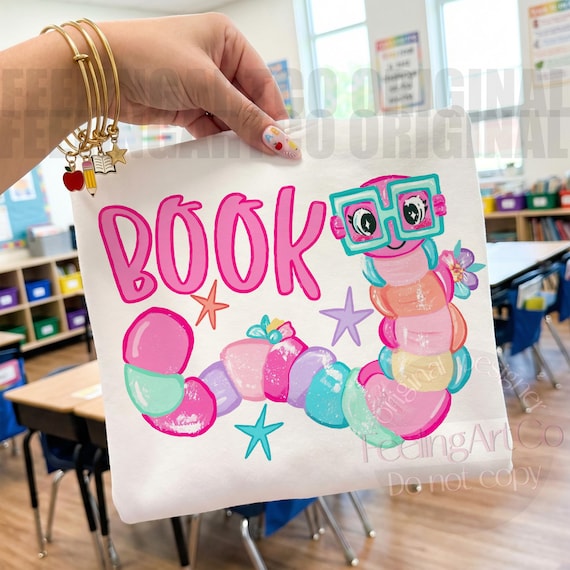 Book Lover PNG, Reading Worm Shirt Graphic, Preppy Book Lover Design, Teacher Librarian Sublimation