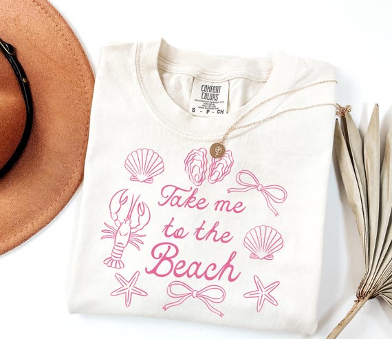 Take Me To The Beach PNG – Summer Coastal Bow Design, Girly Vacation Sublimation, Retro Beach Shirt Art, Digital Download
