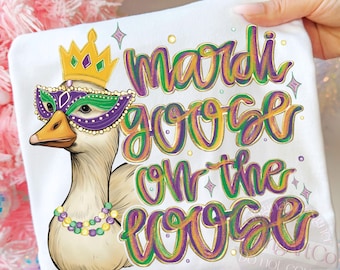 Mardi Gras Goose PNG, Coquette Mardi Gras Shirt Design, Fat Tuesday Fleur De Lis Sublimation, Mardi Gras 2026 Digital Download